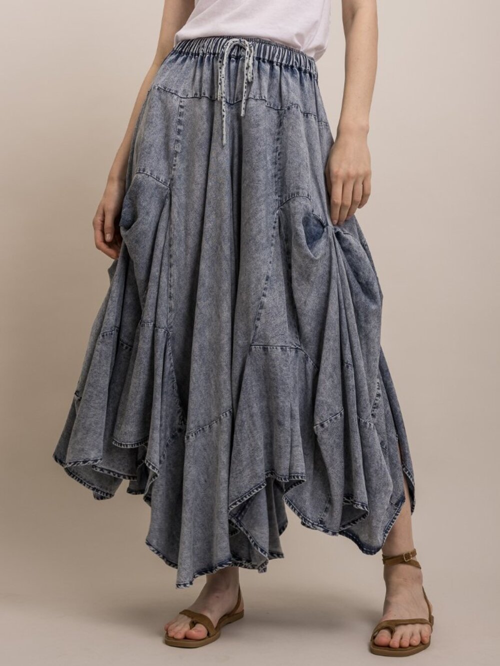 251 | Blue Velevet Medium Wash Chambray Denim Bustle Skirt